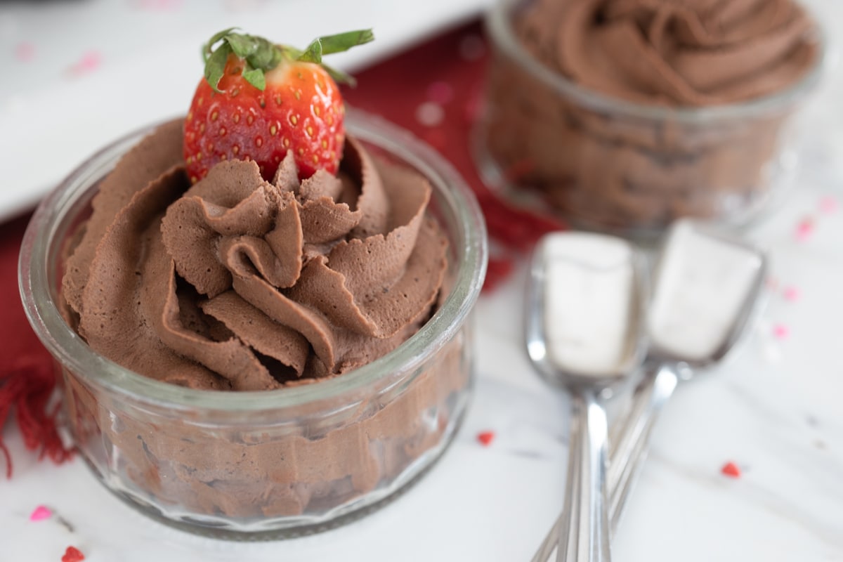 Chocolate Mousse with strawberry in jar