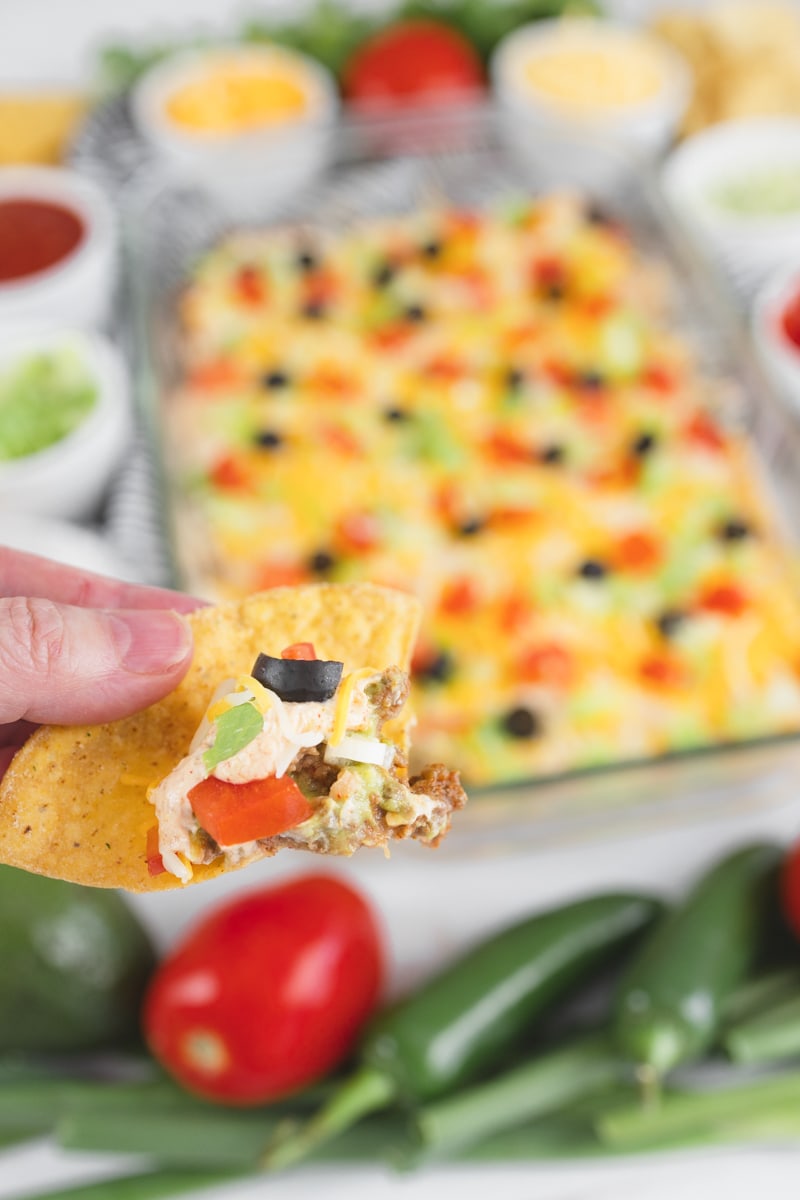 Taco Dip with Meat served as an Appetizer