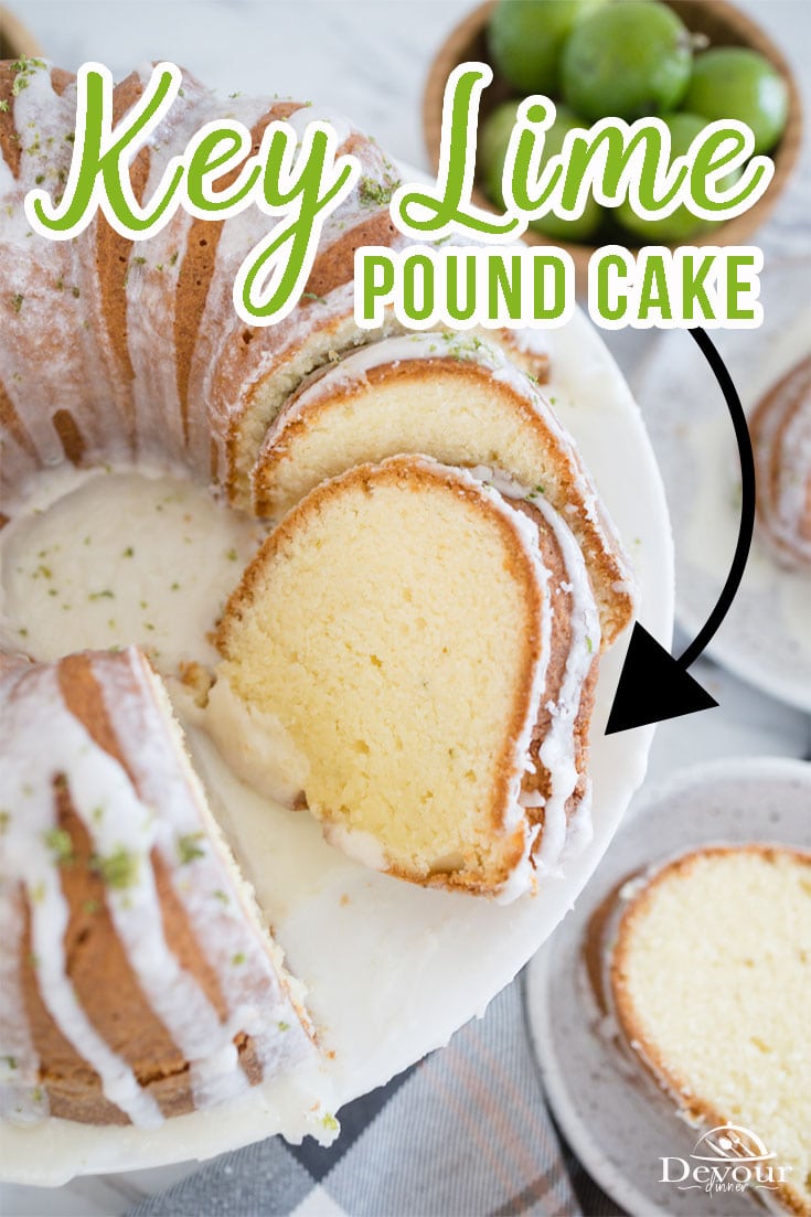 Key Lime Pound Cake with a tart and tasty lime pound cake icing is a perfect refreshing treat made with butter, sugar, eggs, flour, limes..and more to make a delicious refreshing Pound Cake Recipe. #devourdinner #devourpower #poundcakerecipe #easyrecipe #keylimepoundcake #limepoundcake #easyrecipe #quickbread #Yum