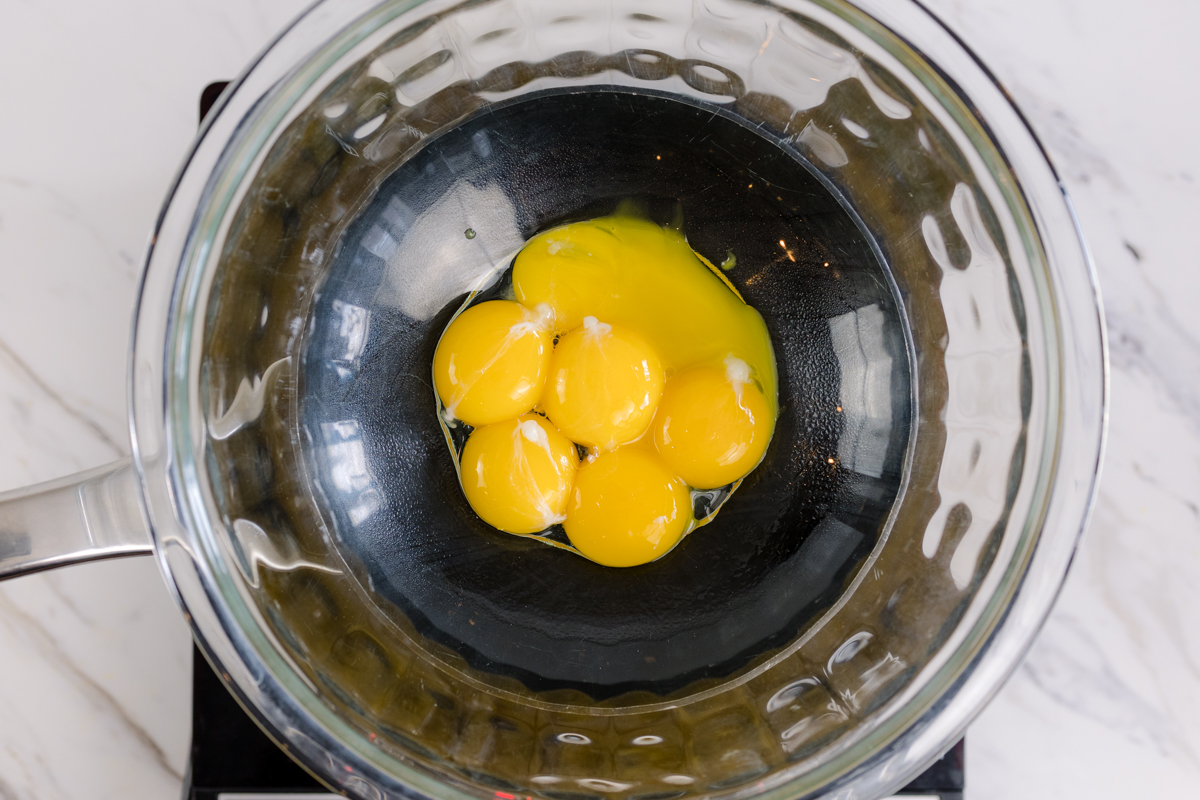 Egg Yolks in glass bowl double boiler