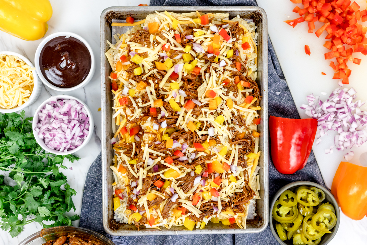 Pork Nachos with Onion and Bell Pepper
