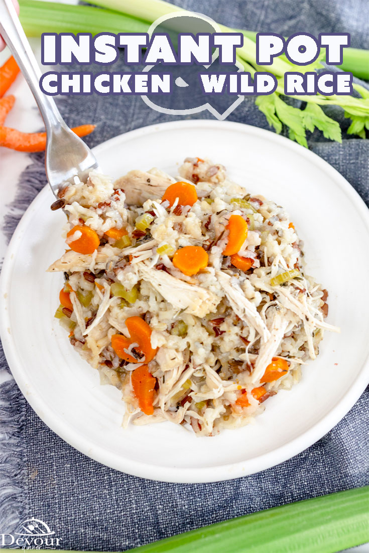 Perfectly cooked Instant Pot Chicken and Wild Rice a one pot meal made in less than 30 minutes. Filled with carrots, celery, and onions. A One Pot family friendly recipe. #devourdinner #devourpower #easyrecipes #foodblogfeed  #foodstagram  #foodphotography  #buzzfeedfood  #feedfeed  #foodcoma  #foodgawker  #foodblog  #forkyeah  #eeeeats  #firstweeat  #eatcaptureshare  #eatprettythings  #makeitdelicious #iammartha #instantpotchickenandwildrice #chickenandrice #chickenandwildricesoup