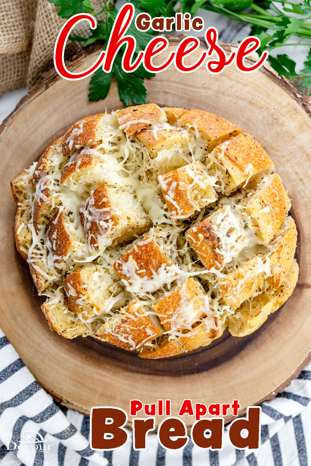 Cheesy Pull Apart Bread is one of my favorite appetizers. With a great presentation, it literally oozes cheesy goodness to wow your dinner guests! Made with garlic, Italian herbs, and three types of cheese, this dish is delicious and comforting!