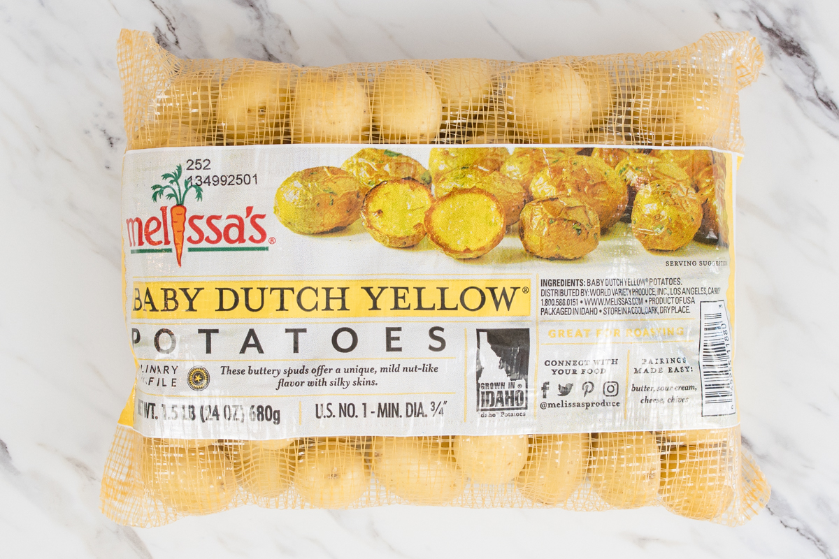 Top view of a bag of Baby Dutch Yellow Potatoes.
