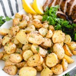 Close up of Air Fryer Roasted Potatoes in a serving bowl.
