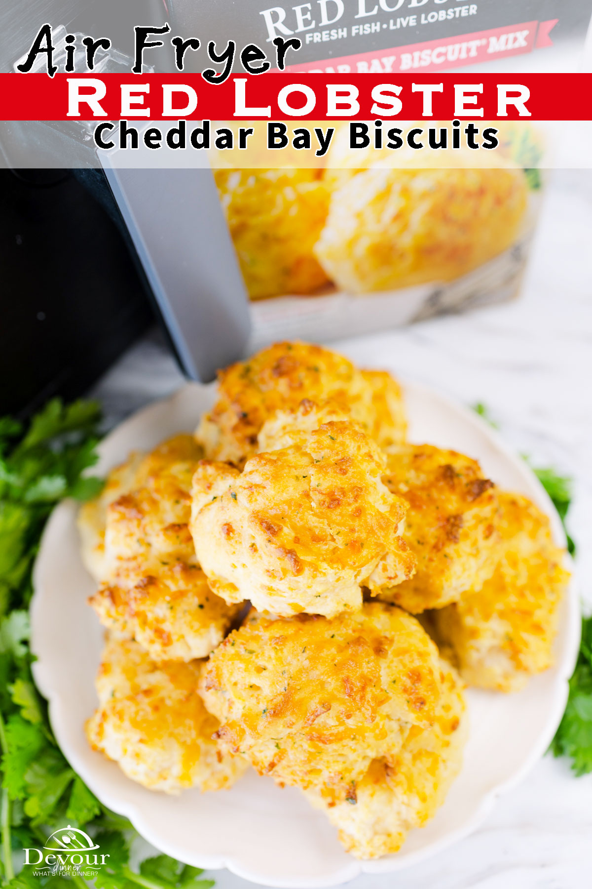 Have Cheddar Bay Red Lobster Biscuits in Air Fryer any time you like with this super easy recipe! Using a Red Lobster boxed biscuit mix and some extras, you can get perfectly crisp-on-the-outside biscuits in minutes!