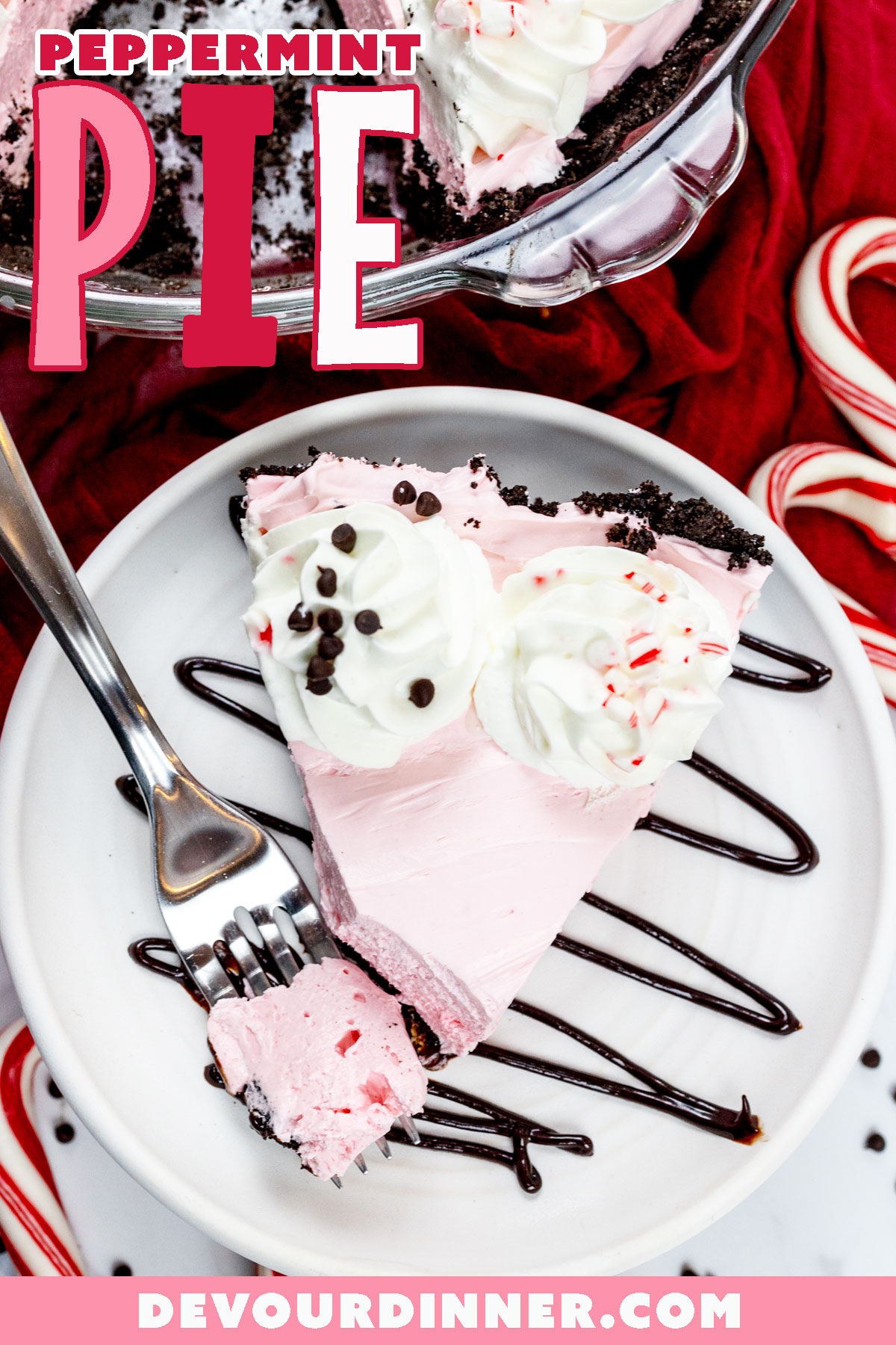 Creamy peppermint pie made with an Oreo cookie crust. This no bake pie recipe is a favorite for the Holidays with it's fun peppermint flavor