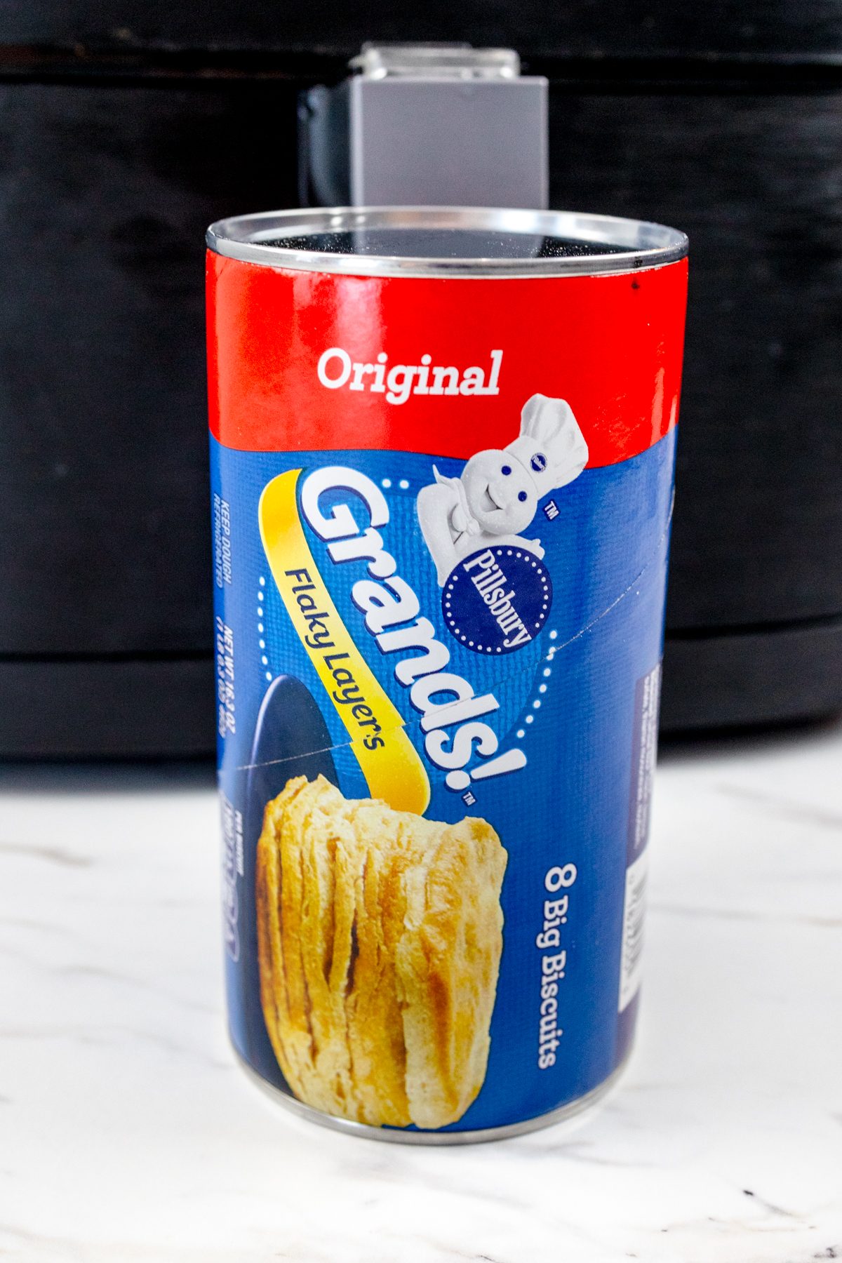 Close view of Pillsbury Grands Biscuits package.