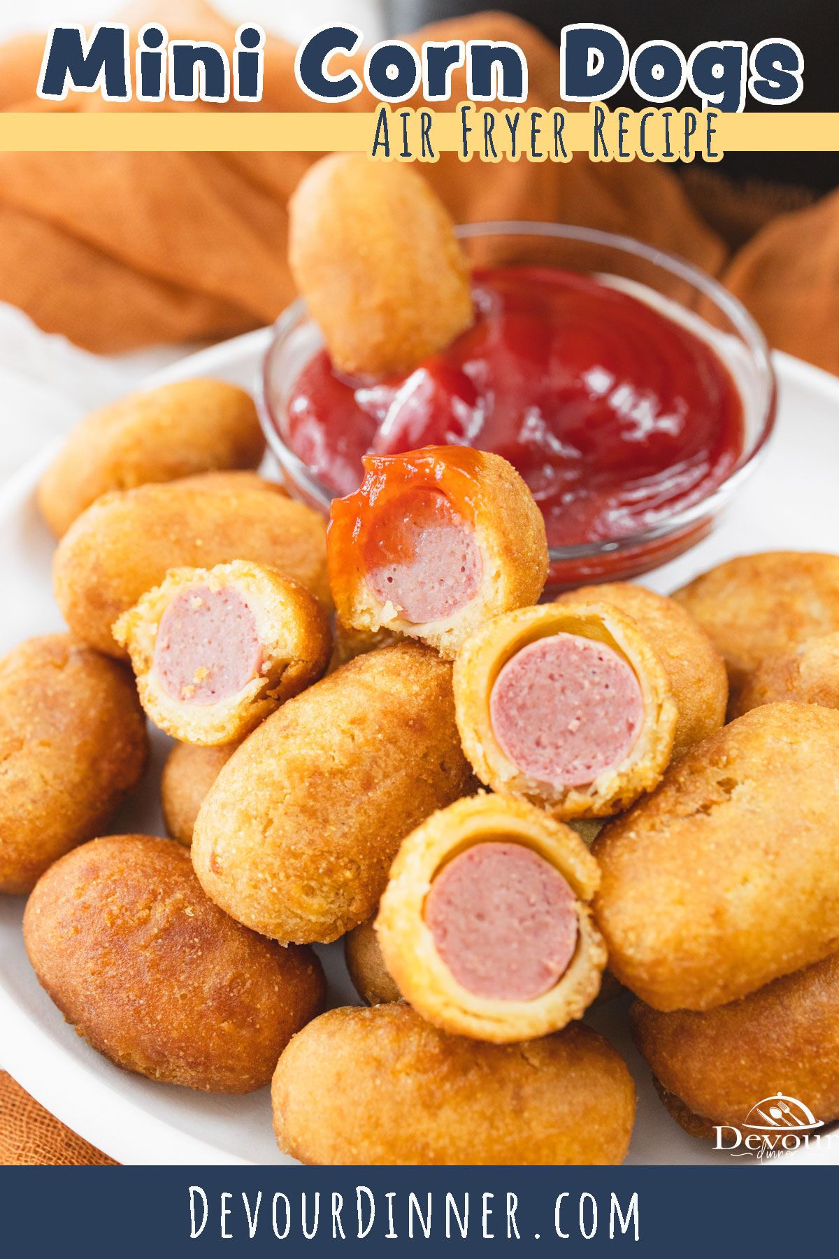 Air Fryer Mini Corn Dogs are a game changer, allowing you an easy way to enjoy state fair mini corn dogs at home! Paired with my easy recipe for Honey Mustard Sauce, these mini corn dogs are the perfect snack for a quick lunch and also make a fun party appetizer!