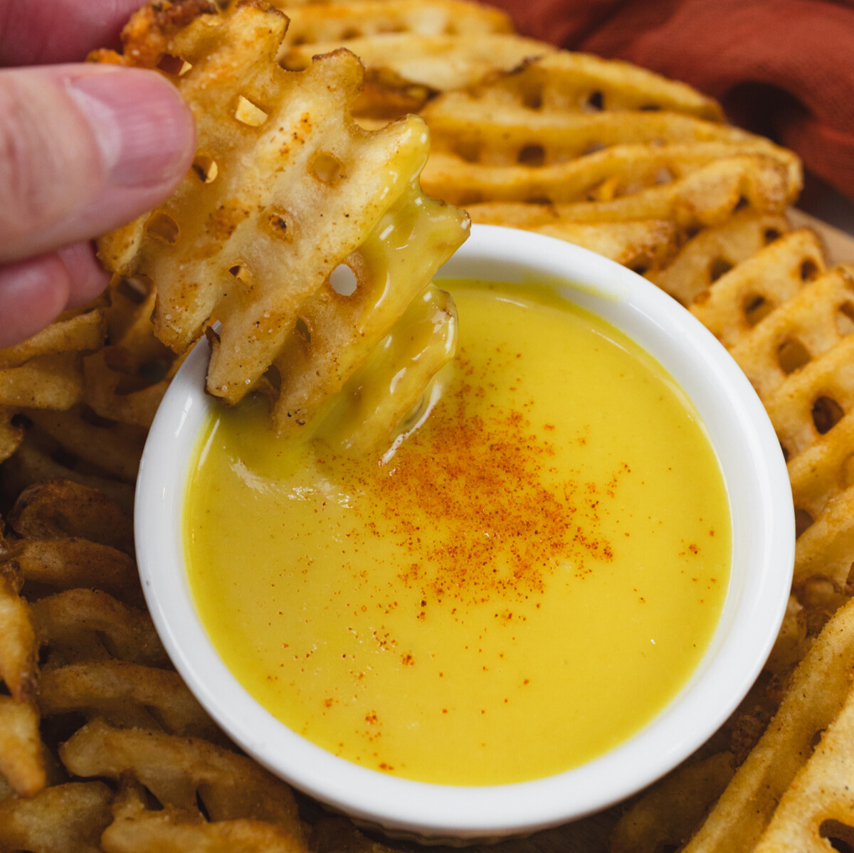 Tasty Honey Mustard Dipping Sauce with Waffle Fries