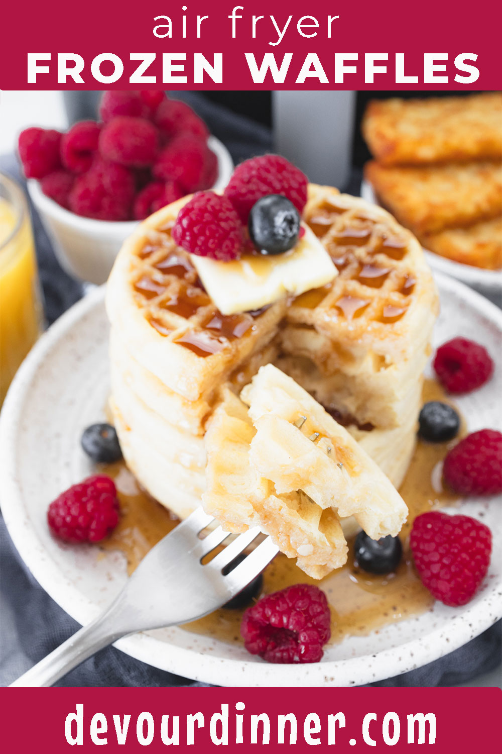 This Frozen Waffles in Air Fryer recipe delivers a deliciously crispy finish that's hard to achieve with a standard toaster or waffle iron! Perfect for any day of the week, these air fryer waffles come out hot and crispy, ready to be topped with your favorite additions like fresh berries or maple syrup!