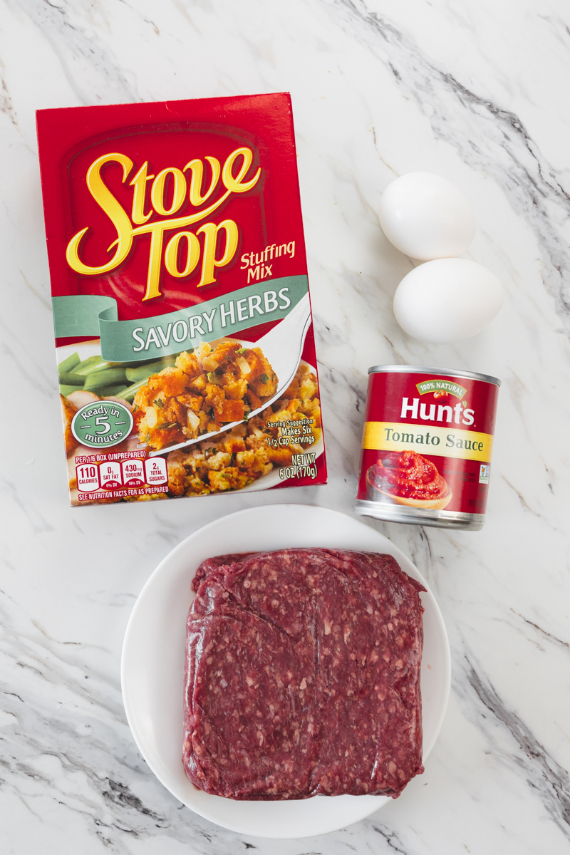 Top view of ingredients needed for Air Fryer Meatloaf.