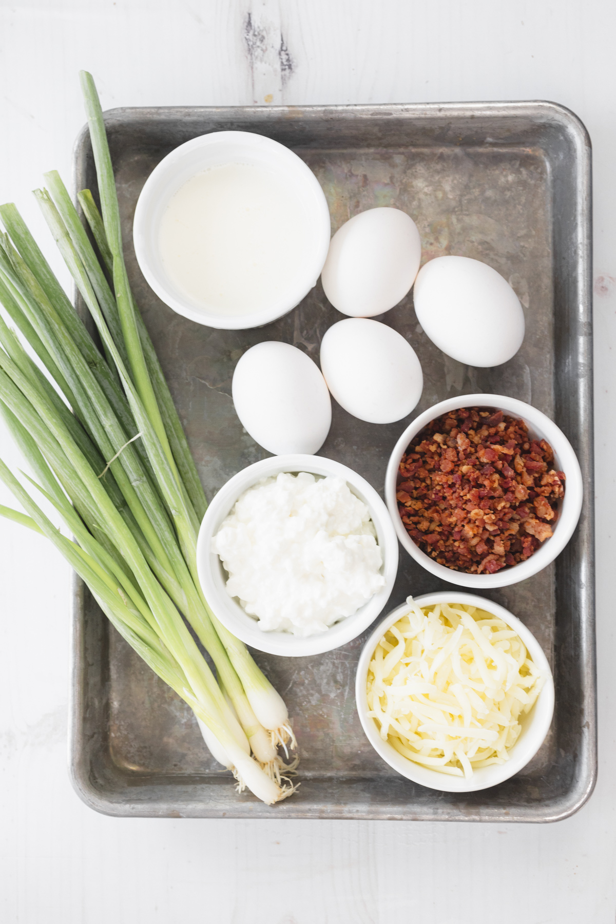 Overhead shot of ingredients needed to make Air Fryer Egg Bites.