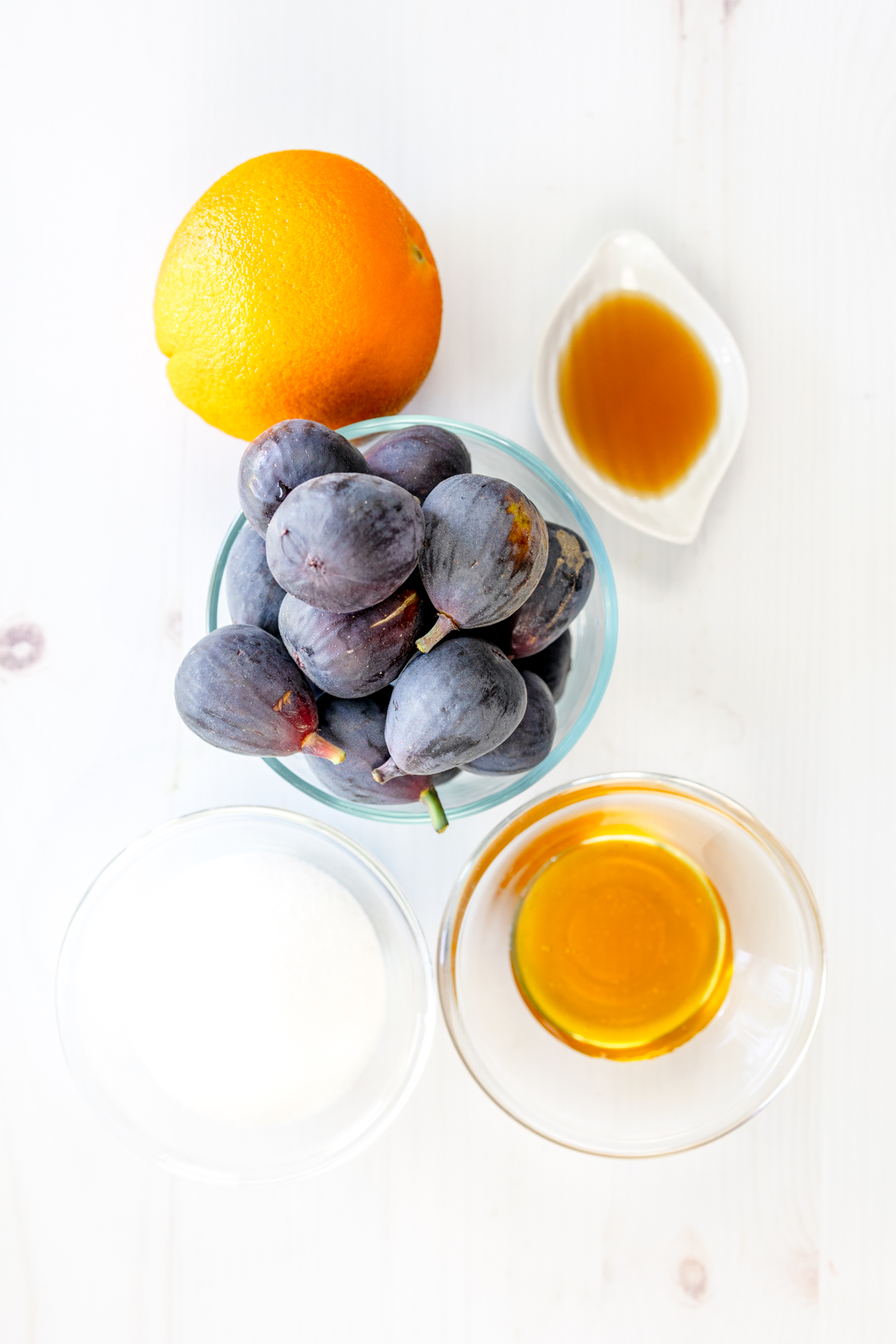 Overhead view of ingredients needed to make fig jam.