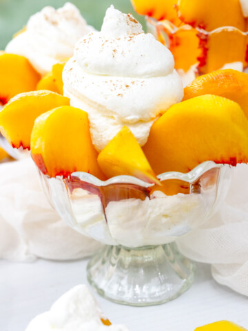 Square image of Peaches and Cream in a bowl.