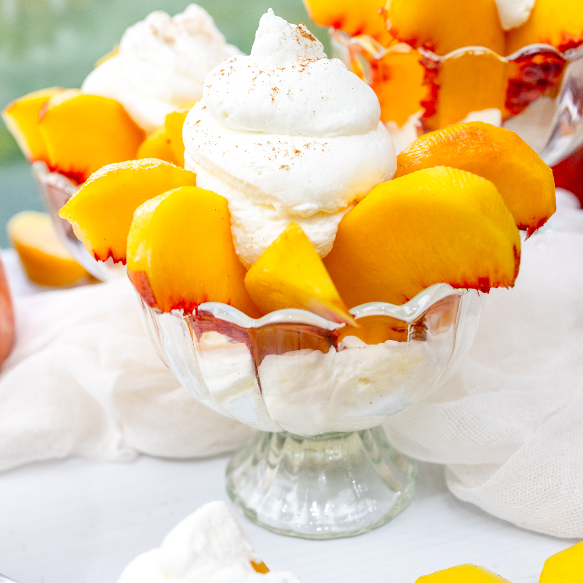 Square image of Peaches and Cream in a bowl.