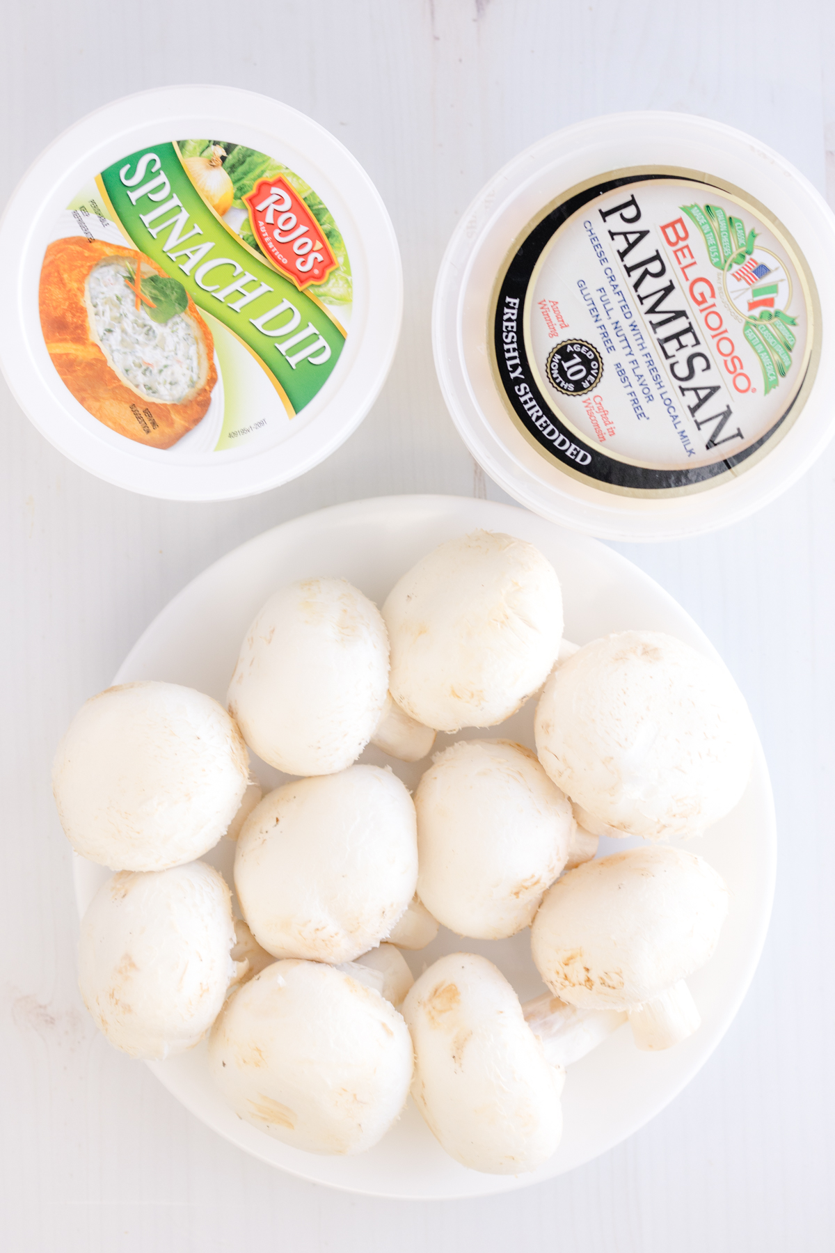 Overhead image of ingredients needed for Air Fryer Stuffed Mushrooms.