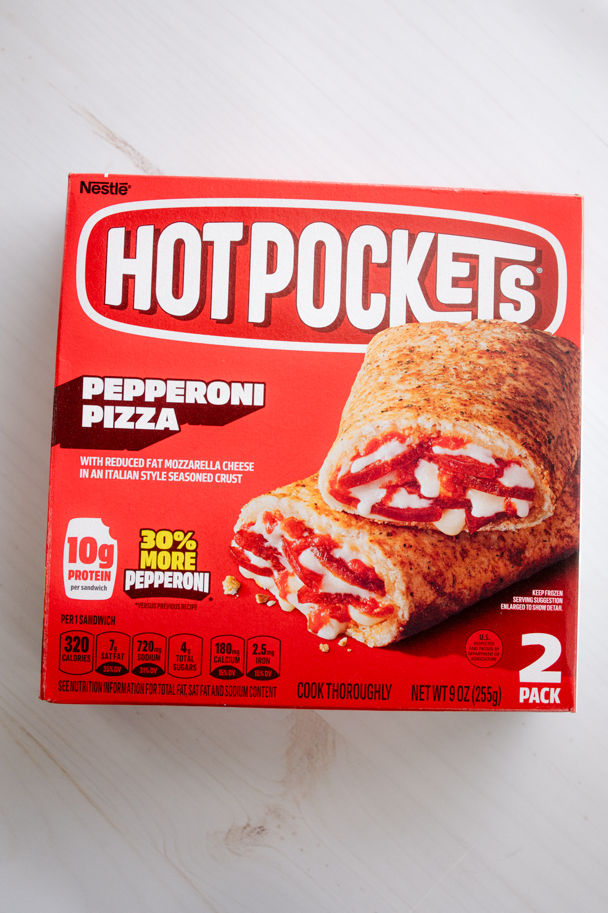 Overhead view of a hot pocket box.