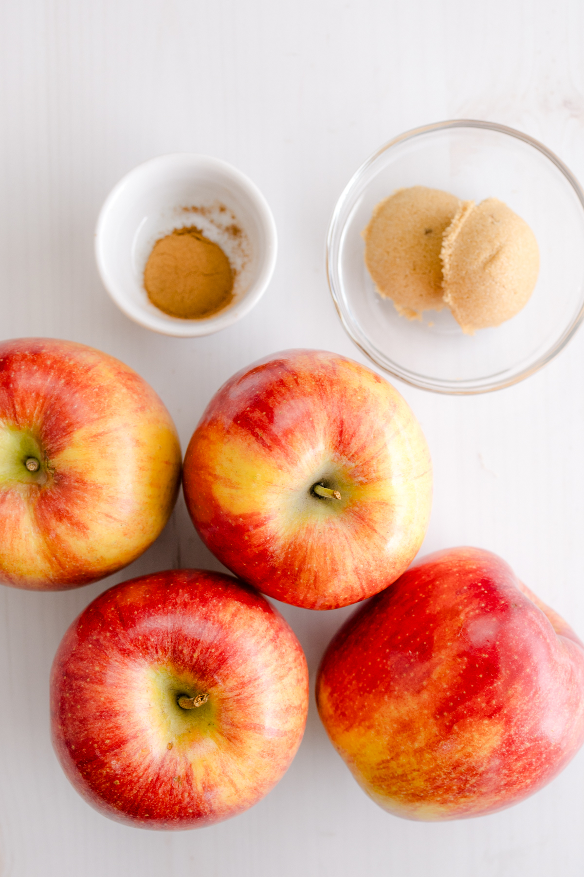 Overhead close up view of ingredients needed to make Air Fryer Apples.